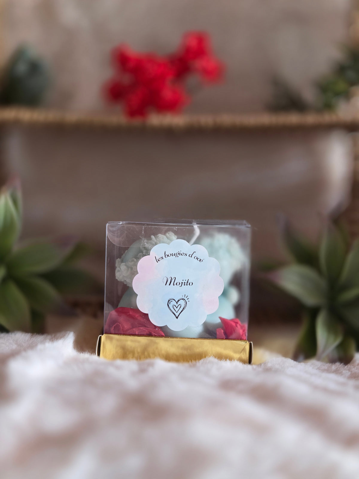Bougie Moulée "Ours Cœur" (150 g) – Senteur Mojito